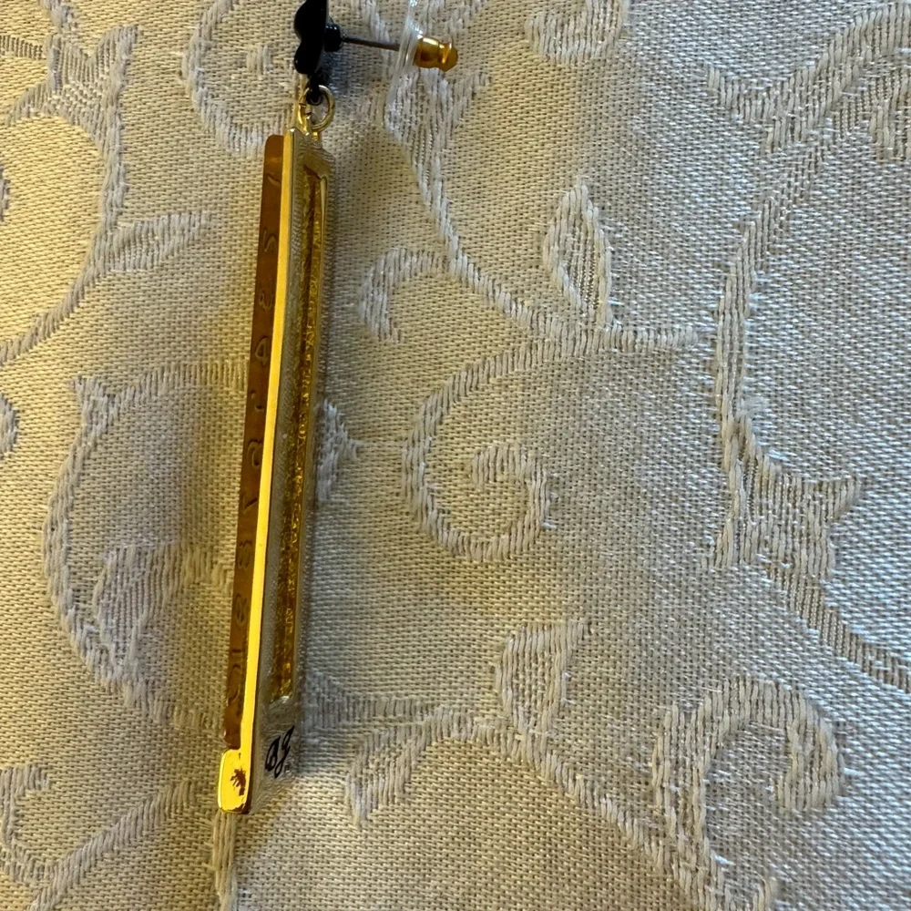 Betsey Johnson Gold Glitter Rulers with Black Bows Earrings